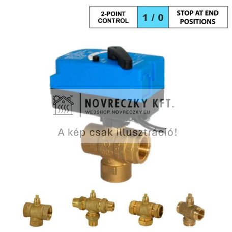 EMV110 S9FV0-K 234C 3-járatú réz motoros golyóscsap DN20, 230V, 2-pontos, kvs=9,6, 20s/90°