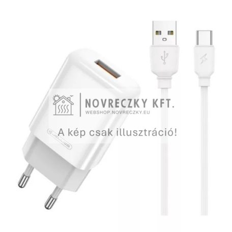 Univerzális 12W gyors töltő 5V, 2,4A, USB-C kábellel, adapterrel, fehér