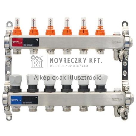 Szelepes osztó-gyűjtő INOX 8 körös áramlásmérővel，eurok, 1”x3/4”