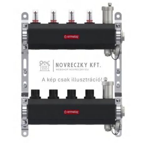 Osztó-gyűjtő Inox, 12 kör, szigetelés, áramlásmérő, auto légtelenítő, eurokónusz 1"x3/4"