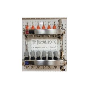 Áramlásmérős osztó-gyűjtő INOX 10 körös, beépített végelemmel, hőm. Kijelzővel 1”x3/4”