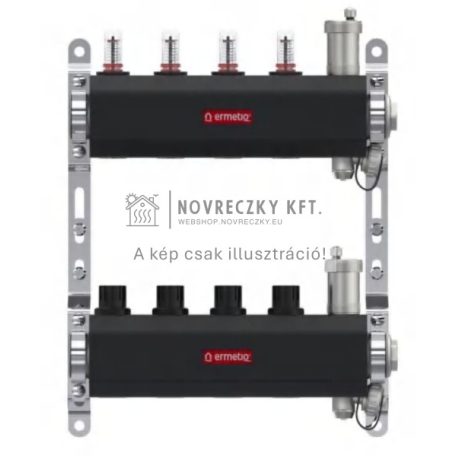 Osztó-gyűjtő Inox, 11 kör, szigetelés, áramlásmérő, auto légtelenítő, eurokónusz 1"x3/4"