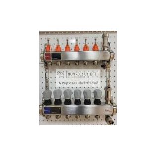 Áramlásmérős osztó-gyűjtő INOX 12 körös, beépített végelemmel, hőm. Kijelzővel 1”x3/4”