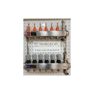 Áramlásmérős osztó-gyűjtő INOX 3 körös, beépített végelemmel, hőm. Kijelzővel 1”x3/4”