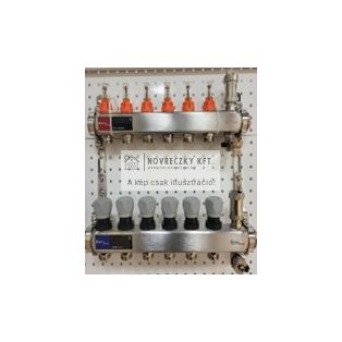 Áramlásmérős osztó-gyűjtő INOX 7 körös, beépített végelemmel, hőm. Kijelzővel 1”x3/4”
