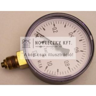   Nyomásmérő, fekete, 0-1.6 bar, alsó csatlakozású, 1/4", d= 63mm, 1,6%